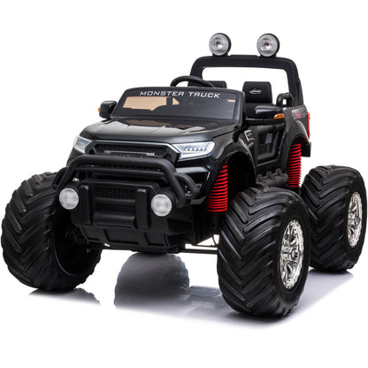 MotoTec 4x4 Kids Electric Monster Truck - 12V Black Ride-On with 2.4GHz Remote Control