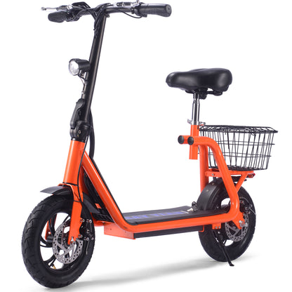 MotoTec Metro 36V 500W Lithium Electric Scooter - Orange Commuter Ride with Seat & Basket